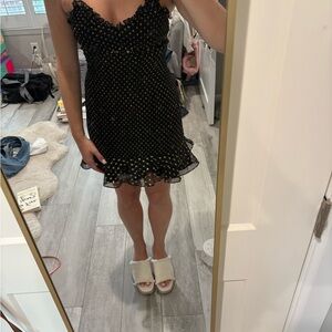 Likely Black and White Ruffled Smocked Mini Dress